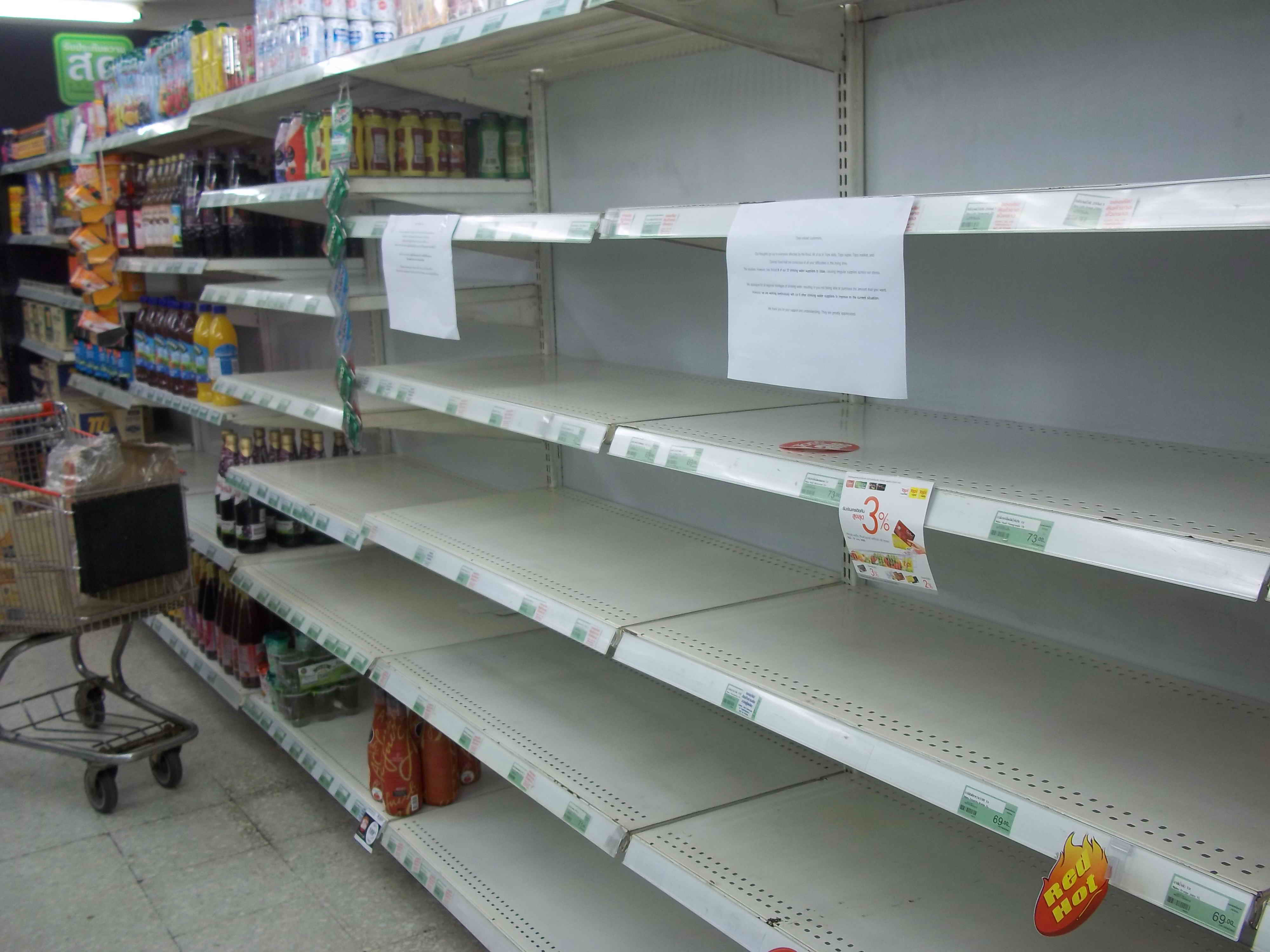 Bangkok Floods Lead to Empty Supermarket Shelves
